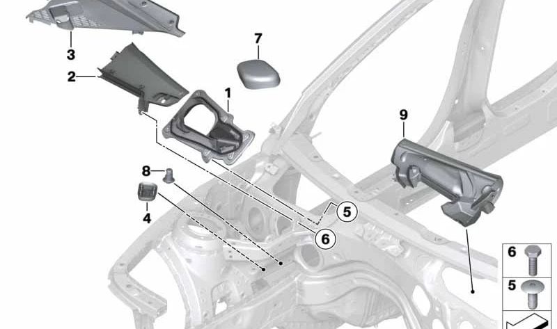 Cubierta izquierda del parabrisas OEM 64319353043 para BMW F30, F31, F34, F32, F33, F36. Original BMW.