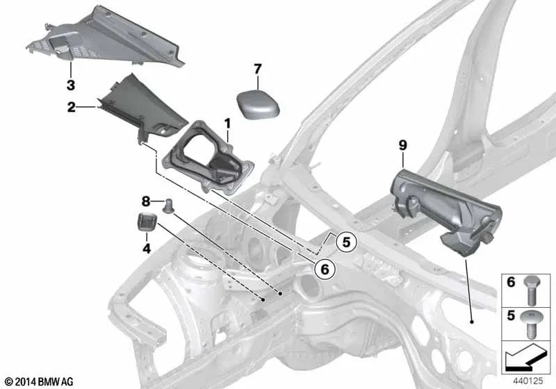 Marco de sellado para BMW Serie 1 F20, F21, Serie 2 F22, F23, F87, Serie 3 F30, F31, F34, F80, Serie 4 F32, F33, F36, F82, F83 (OEM 64319295462). Original BMW.