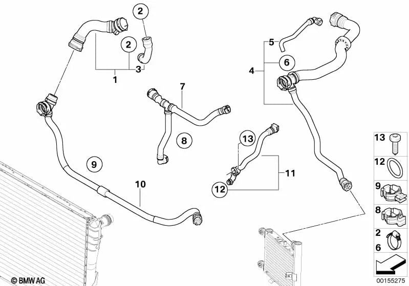 Manguera de refrigerante para BMW X3 E83, E83N (OEM 17123415043). Original BMW