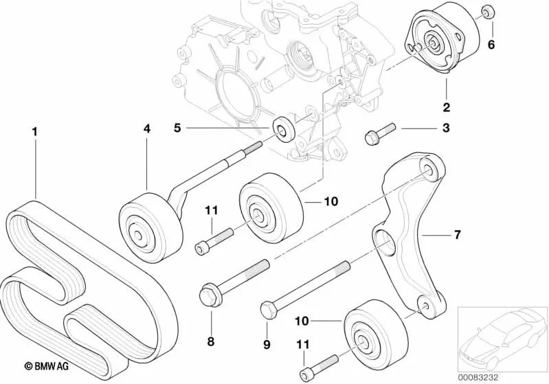 Correa acanalada para BMW X5 E53 (OEM 11288477783). Original BMW.