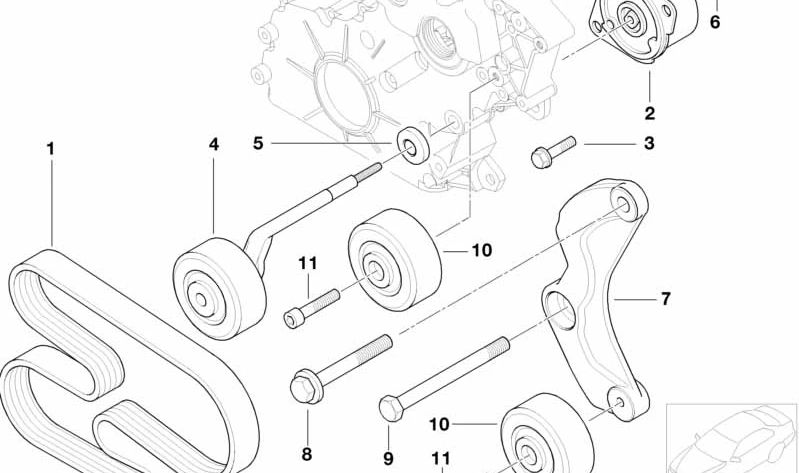 Soporte tensor de correa OEM 11282248561 para BMW E46, E39, E38, E53. Original BMW.