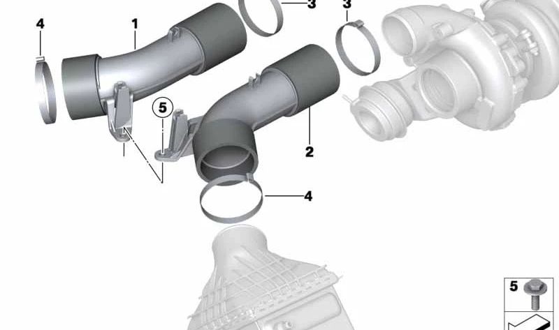 Condotto di ammissione ad aria OEM 13717843221 per BMW F10, F06, F12, F13. BMW originale.