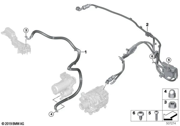 Cable Punto de Apoyo del Generador de Arranque B+ para BMW G11N, G12N, G14, G15, G16 (OEM 61125A28468). Original BMW