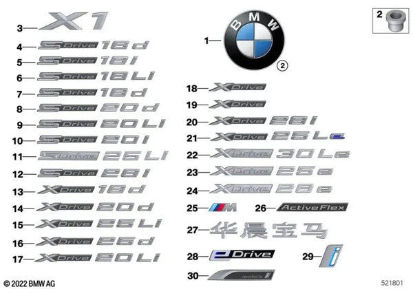 Inscripción para BMW X1 F48, F48N; X2 F39 (OEM 51148496006). Original BMW