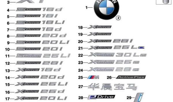 Emblema trasero "X1" OEM 51147406663 para BMW F48 (todos los modelos y años compatibles). Original BMW.