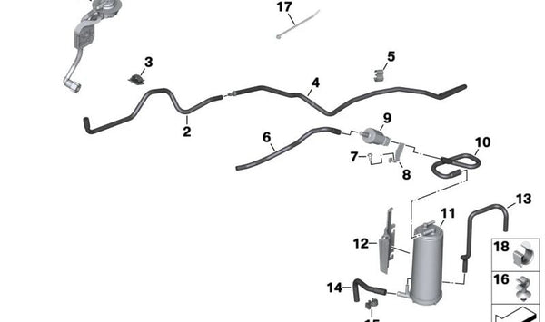 Soporte de tubo OEM 11668608169 para BMW F18, F90, G30, G31, G38, G32, F91, F92, F93, G14, G15, G16. Original BMW