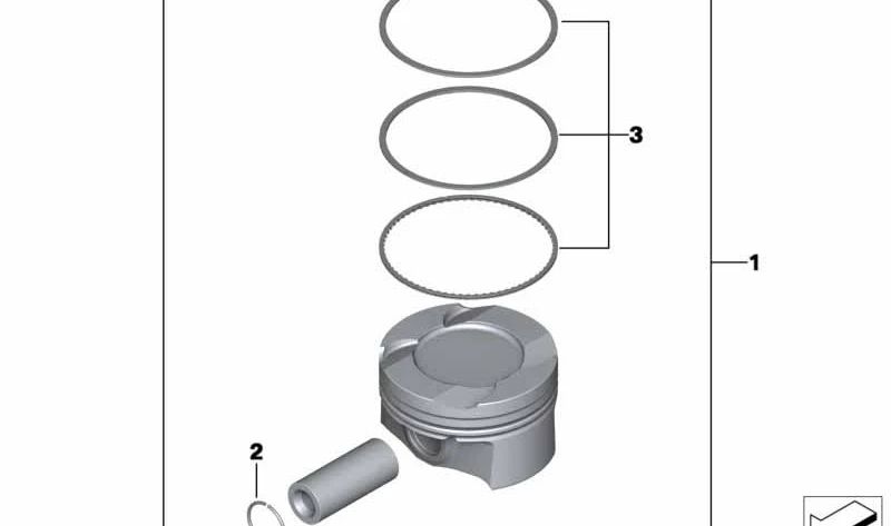 Pistón para BMW F20, F21, F22, F23, F30, F31, F34, F35, F32, F33, F36, F07, F10, F11, F18, E84, F25, F26, F15, F16, E89 (OEM 11258606459). Original BMW