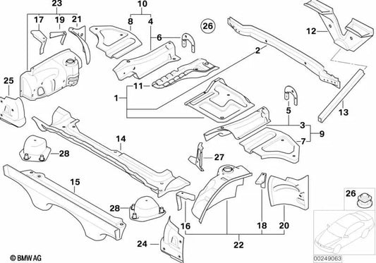 Right boot floor for BMW Z4 E85, E86 (OEM 41127076084). Original BMW.