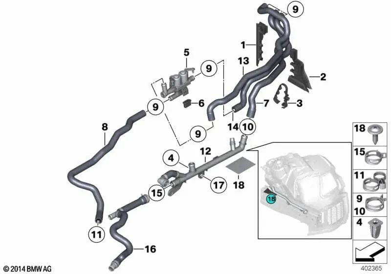 Tubo de Refrigerante de Retorno para BMW Serie 5 F07, F10, F11, F18, Serie 6 F06, F12, F13, Serie 7 F01, F02 (OEM 64509170342). Original BMW