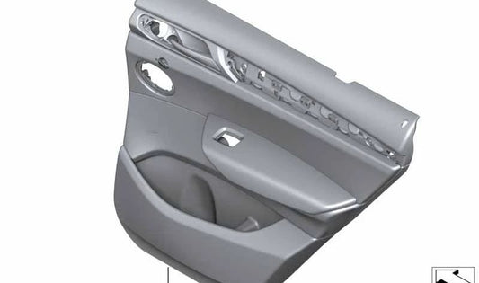 Revestimiento de puerta cuero sintético trasero izquierdo para BMW F25 (OEM 51427279941). Original BMW.