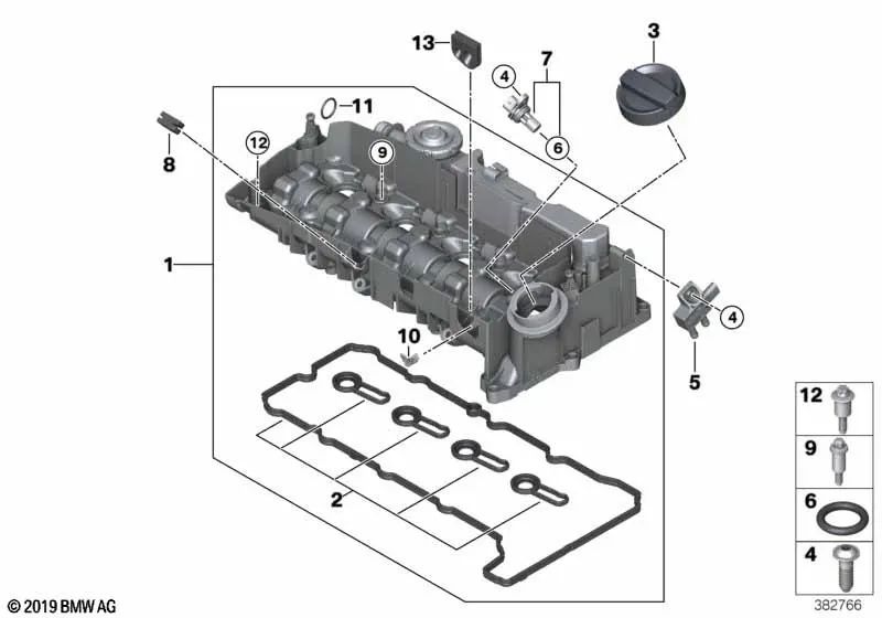 Tapa de culata para BMW Serie 1 F40, Serie 2 F44, F45N, F46N, X1 F48, F48N, X2 F39 (OEM 11128579961). Original BMW