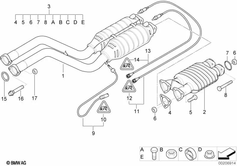 Juego de accesorios de silenciador para BMW E46, E70, E53 (OEM 18210151442). Original BMW.