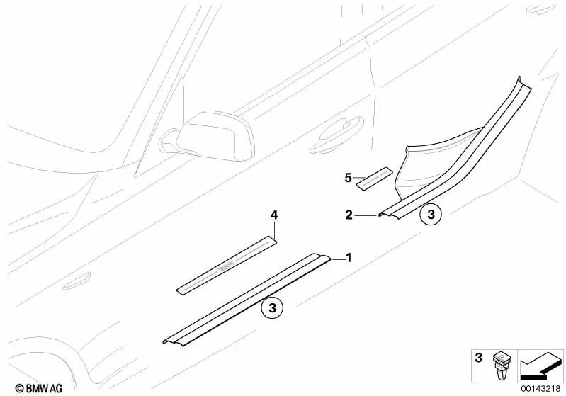 Listón de entrada delantero izquierdo para BMW E83, E83N (OEM 51473416403). Original BMW