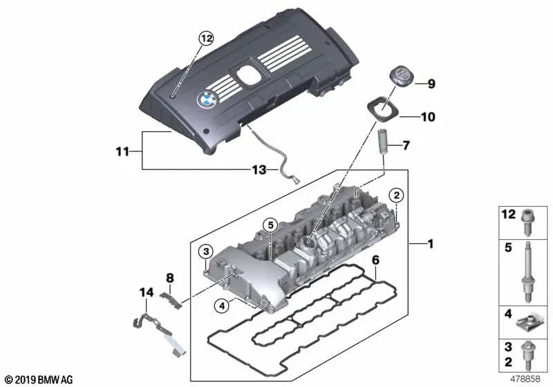 Cubierta de bobina de encendido para BMW Serie 1 E82 (OEM 11127845442). Original BMW