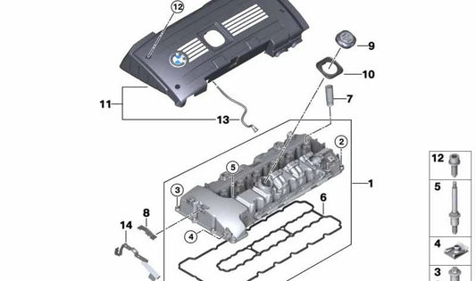 Cubierta de bobina de encendido para BMW Serie 3 E90, E91, E92, E93, Serie 5 E60N, E61N, Serie 6 E63N, E64N (OEM 11127575035). Original BMW