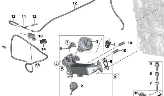 Exhaust Gas Cooler for BMW 1 Series E81, E82, E87N, E88, 3 Series E90, E90N, E91, E91N, E92, E93, 5 Series E60N, E61N (OEM 11717797371). Original BMW.