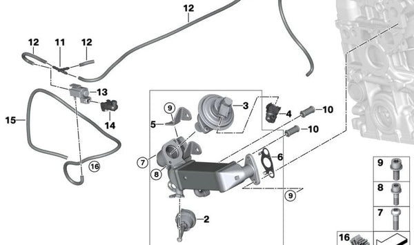 Enfriador de Gases de Escape para BMW Serie 1 E81, E82, E87N, E88, Serie 3 E90, E90N, E91, E91N, E92, E93, Serie 5 E60N, E61N (OEM 11717797371). Original BMW.