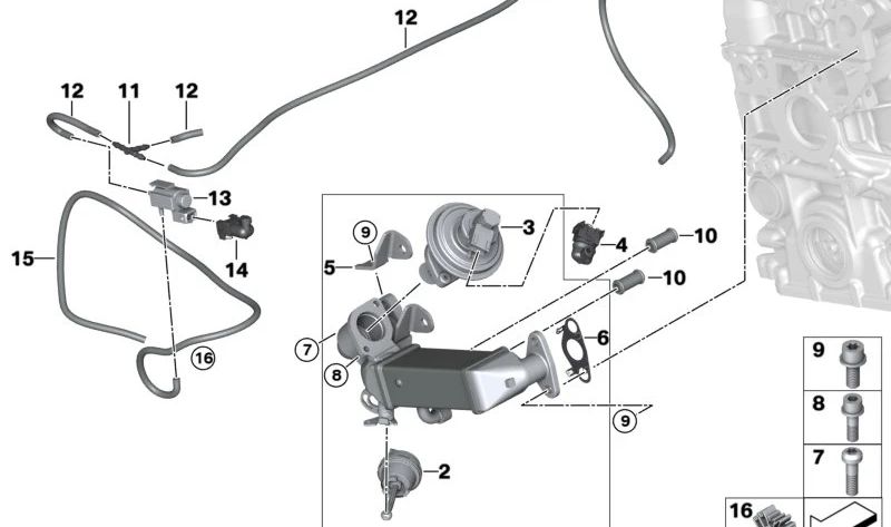 Válvula AGR para BMW Serie 1 E81, E82, E87N, E88, Serie 3 E90, E90N, E91, E91N, E92, E93, Serie 5 E60N, E61N, X3 E83N (OEM 11717801942). Original BMW