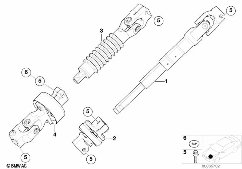 Columna de dirección inferior para BMW Serie 3 E46 (OEM 32306764006). Original BMW.