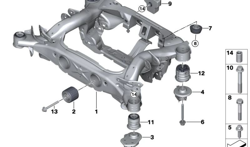 Cojinete de goma trasero OEM 33308832734 para BMW G26 (Serie 4 Gran Coupé). Original BMW.