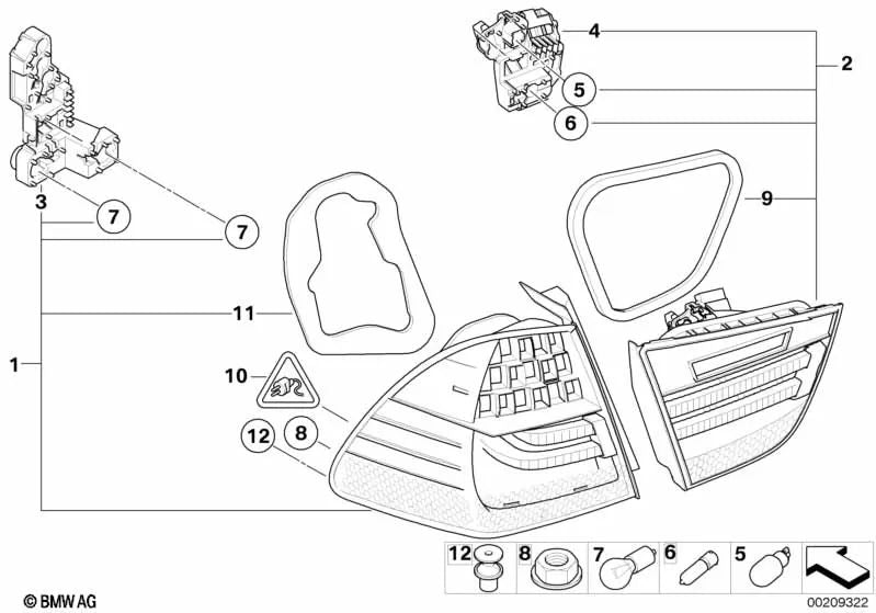 Rear Door Tail Light Lamp Holder for BMW 3 Series E91N (OEM 63217211216). Original BMW.