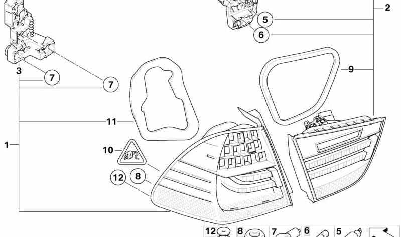 Right rear pilot (in fin) OEM 63217289436 for BMW E91. Original BMW.