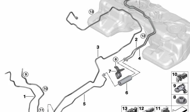 Tubería de combustible OEM 16127439950 para BMW G07 (X7). Original BMW.