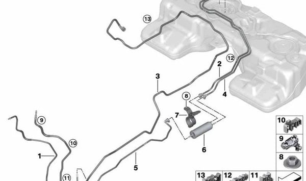 Tubería de combustible OEM 16127439950 para BMW G07 (X7). Original BMW.