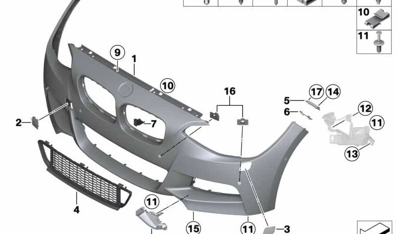 Guía Parachoques Derecha Inferior para BMW Serie 1 F20, F21, Serie 2 F22, F23 (OEM 51117272556). Original BMW