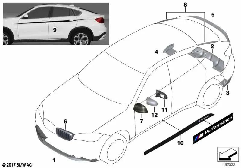 Aro de sujeción negro derecho para BMW X5 F15, F85; X6 F16, F86 (OEM 51168060320). Original BMW.