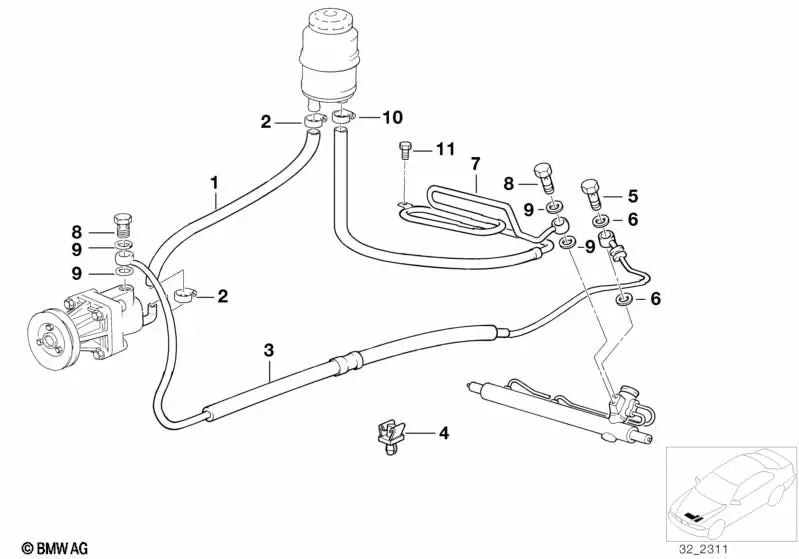 Druckschlauch für BMW Serie 3 E36 (OEM 32411093461). Original BMW