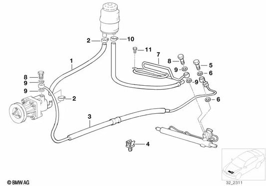 Línea de retorno con bucle de enfriamiento para BMW E36 (OEM 32411141713). Original BMW