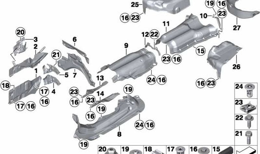 Aislante térmico para silencioso trasero izquierdo OEM 51487226941 para BMW F06, F12, F13. Original BMW.