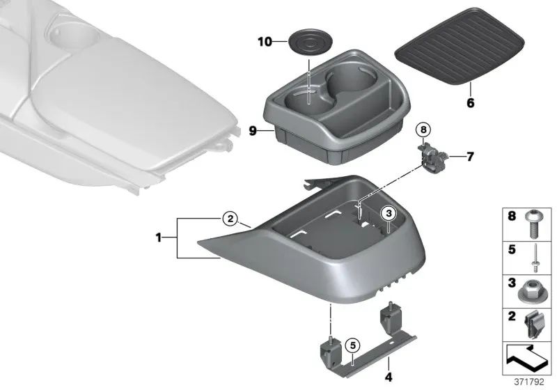 Portavasos consola central trasera para BMW I12, I12N (OEM 51169284725). Original BMW.