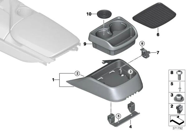 Portavasos consola central trasera para BMW I12, I12N (OEM 51169284725). Original BMW.