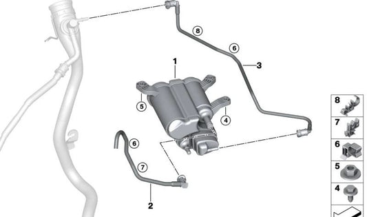 Tubo de ventilación para BMW G42, G87, G20, G21, G28, G80, G81, G22, G23, G26, G82, G83 (OEM 16117449048). Original BMW