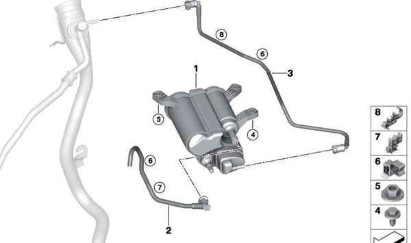 Tubería de ventilación operativa para BMW Serie 2 G42, G87 (OEM 16115A32059). Original BMW.