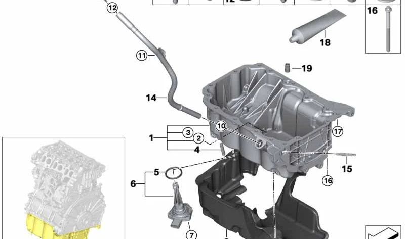 Varilla de medición de aceite (OEM 11437812760) para BMW F20, F21, F40, F22, F45, F46, F30, F31, F34, F32, F33, F36, F48, F39, F25. Original BMW.