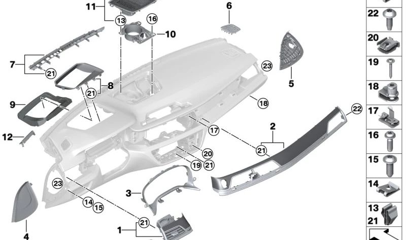 Tapa Desempañador del Parabrisas Central para BMW G11, G11N, G12, G12N (OEM 51459370413). Original BMW