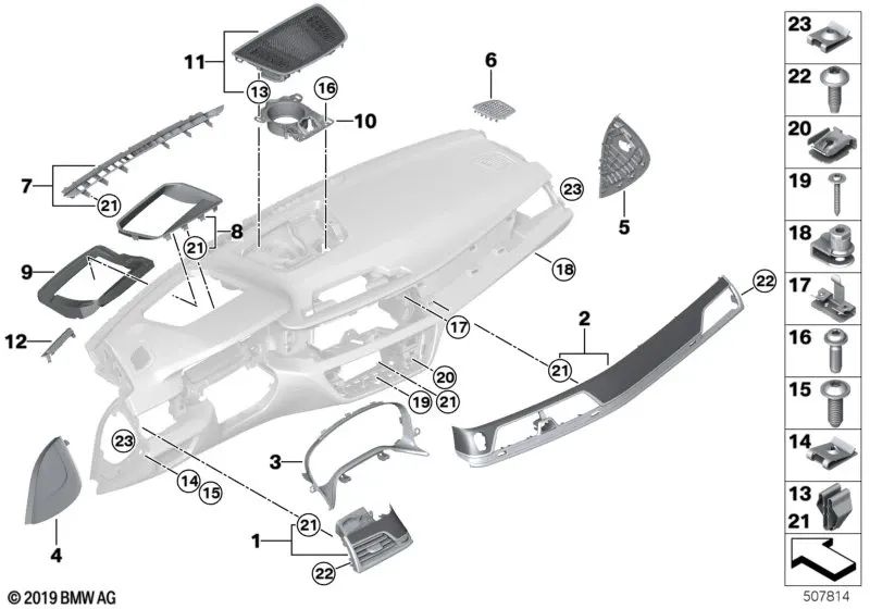 Panel de Instrumentos en Madera de Álamo Claro para BMW G11, G12 (OEM 51459379163). Original BMW.