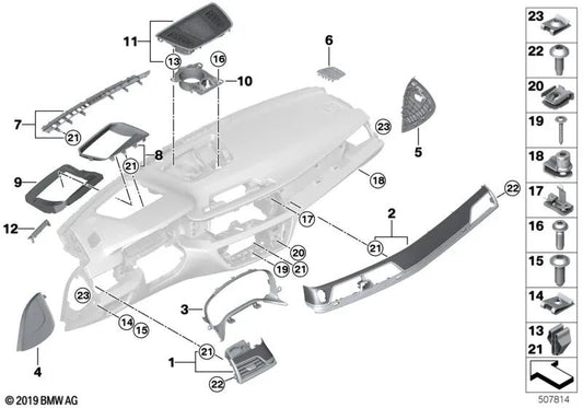 Tuerca de chapa para BMW E81, E82, E87, E88, E90, E93, F30, F31, F34, F80, F32, F33, F36, F82, F83, E63, E64, F06, F12, F13, F01, F02, F04, G11, G12, I12, I15, E84, E70, F15, F85, E71, F16, F86, E85, E86 (OEM 51718261093). Original BMW.