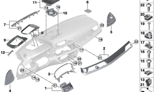 Embellecedor de tablero para BMW Serie 7 G11, G12 (OEM 51456992300). Original BMW.