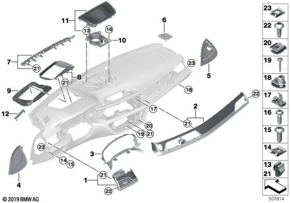 Tapa I-Tafel Fineline/Metal Pasajero para BMW Serie 7 G11, G12 (OEM 51456992299). Original BMW