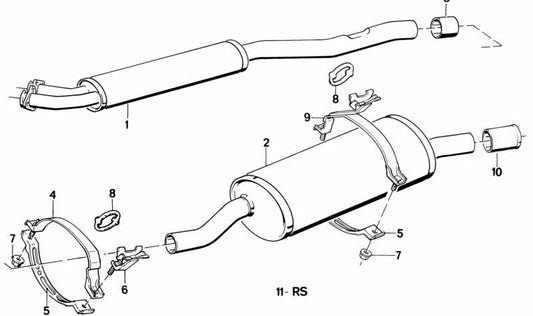 Silenciador posterior para BMW Serie 3 E30 (OEM 18301707051). Original BMW.