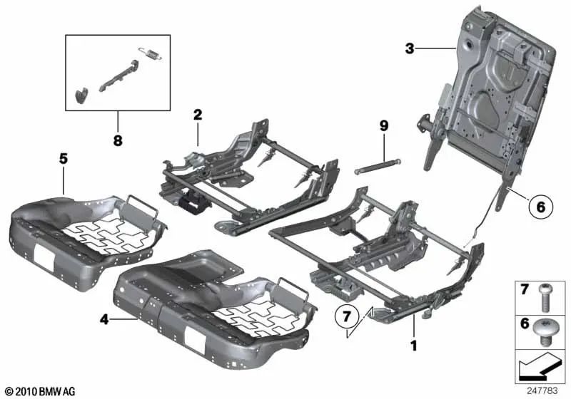 Armazón de respaldo derecho para BMW F07, F07N (OEM 52207337238). Original BMW.