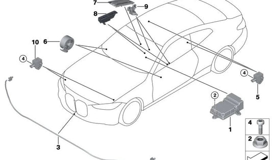 Sensor de protección de peatones PTS para BMW F45N, F46, G42, G20, G21, G28, G80, G22, G23, G82, G83, G01N, X3, X4, MINI F60 (OEM 65765A0BB39). Original BMW.