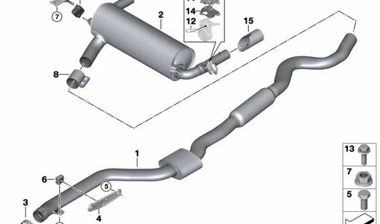 Silencieux avant pour BMW F30N, F31N, F32, F32N, F33, F33N, F36, F36N (OEM 18308638781). BMW d'origine