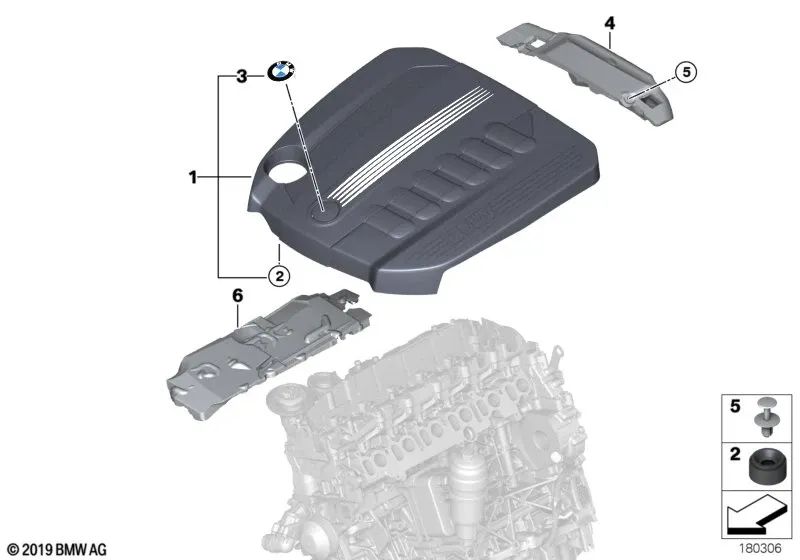 Acoustic cover for BMW 5 Series F07, F10, F11, 7 Series F01 (OEM 13718510365). Genuine BMW.