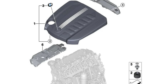 Cubierta acústica motor OEM 11147800575 para BMW F07, F10, F11, F01, F02. Original BMW.