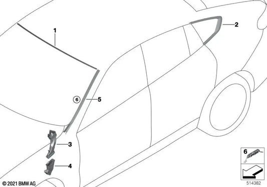 Moldura Ventanilla Lateral Trasera Izquierda para BMW X6 F96, G06, G06N (OEM 51377446221). Original BMW.